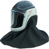Respiratory helmet with fire resistant flab